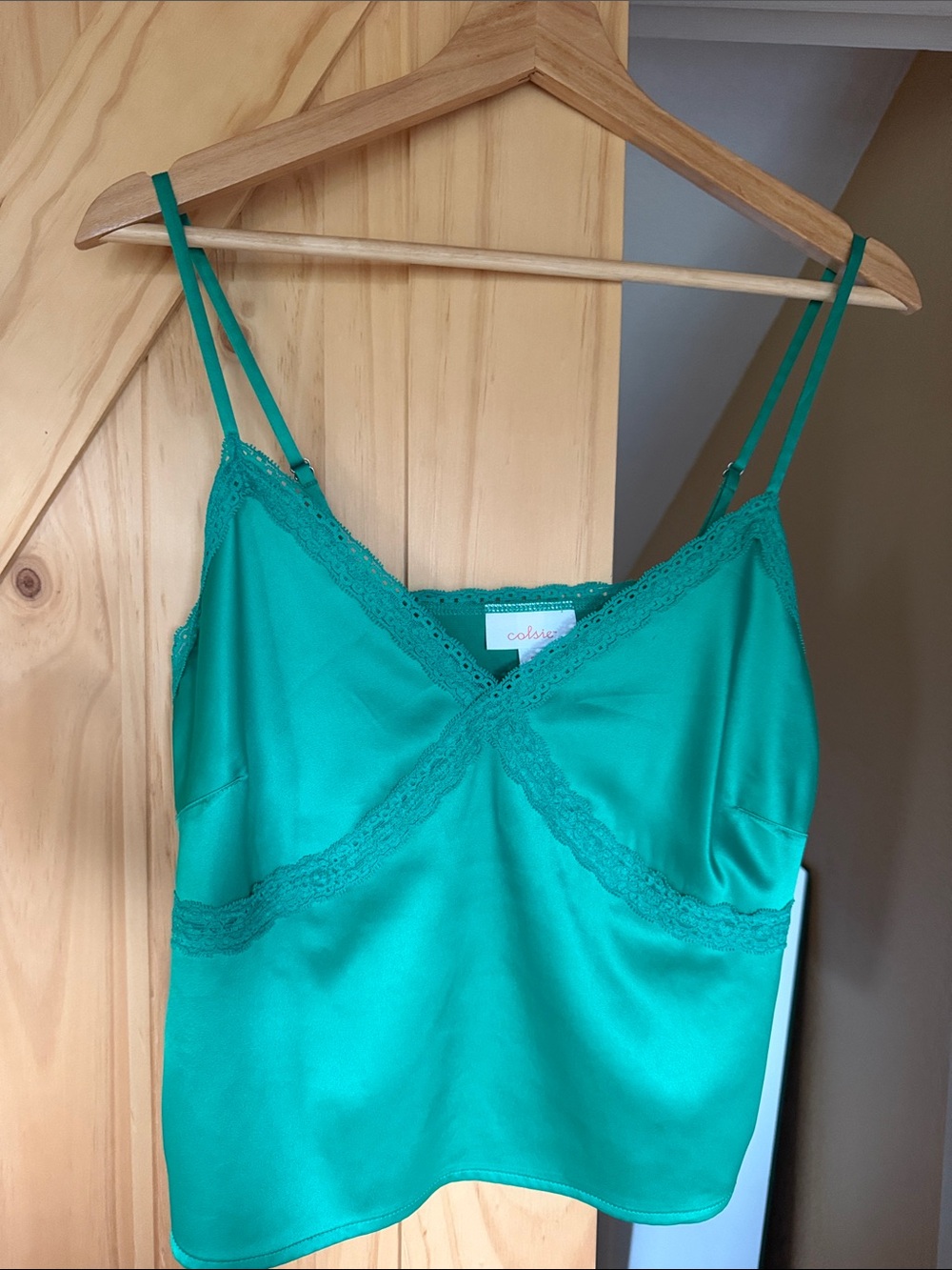 Colsie Green Lace-Trim Satin Camisole